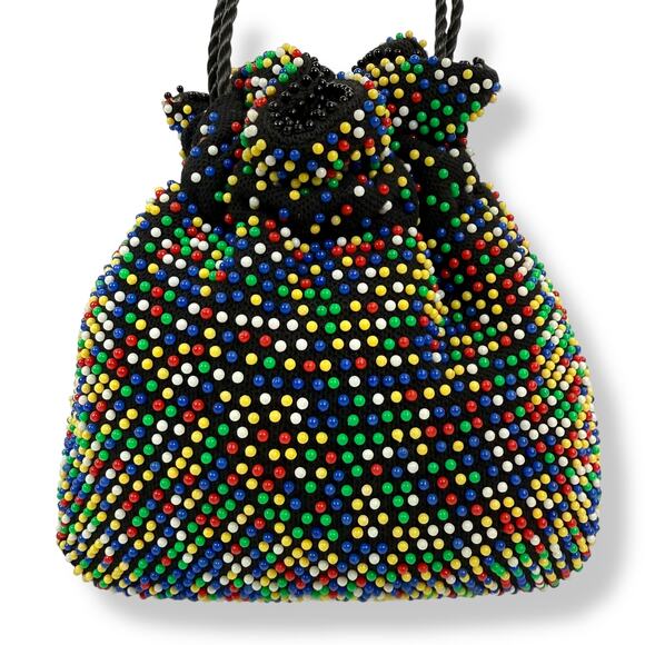 1960's rainbow beaded reversible pouch purse bag - Picture 13 of 16